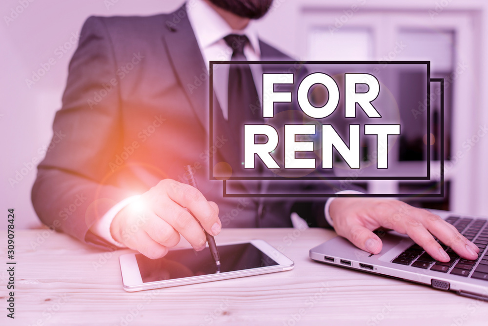Aufkleber writing note showing for rent. business concept for when you make property available for purchasing 