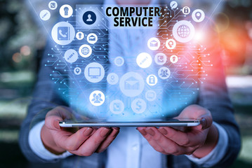 Handwriting text Computer Service. Conceptual photo computer time or service including data processing services