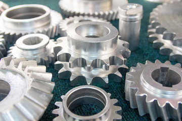 Cog gears mechanism closeup fabricated by milling. Industry © DmyTo