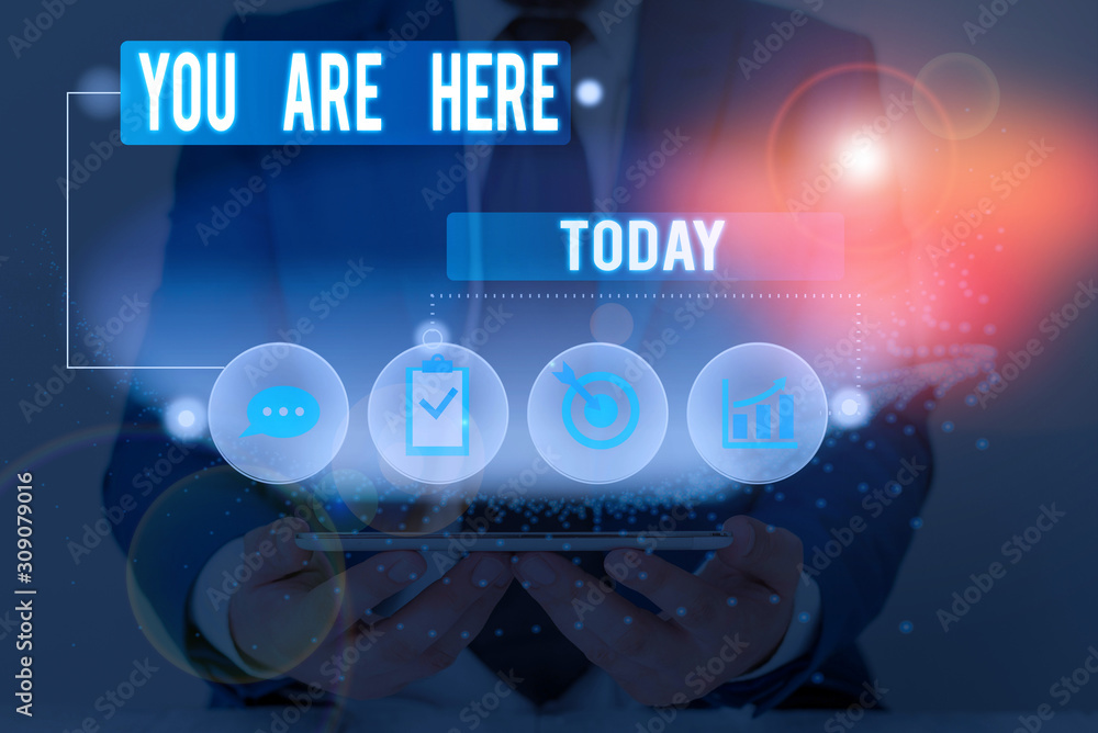 Poster writing note showing you are here. business concept for this is your location reference point global