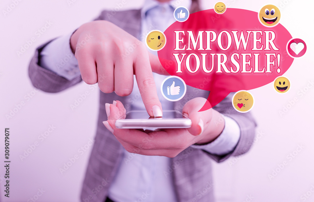 Poster writing note showing empower yourself. business concept for taking control of our life setting goals