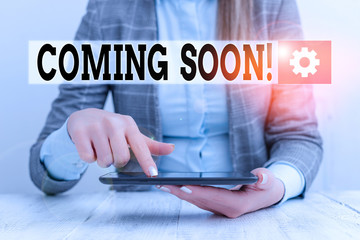 Handwriting text Coming Soon. Conceptual photo event or action that will happen after really short time Business concept with communication mobile phone
