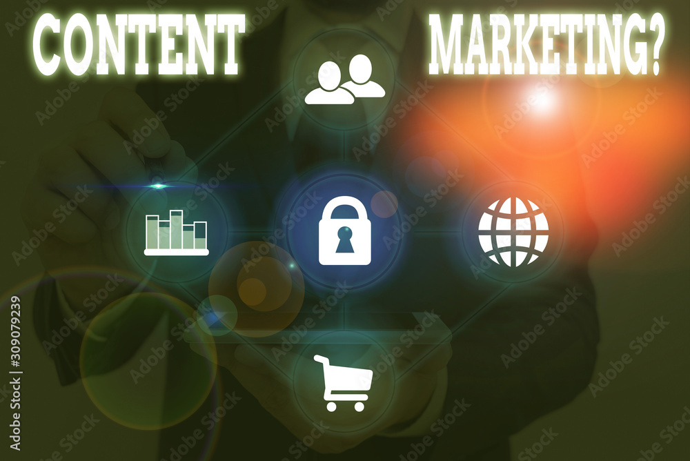 Poster writing note showing content marketing question. business concept for involves creation and sharing 
