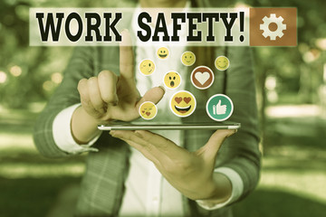 Word writing text Work Safety. Business photo showcasing policies and procedures in place to ensure health of employees