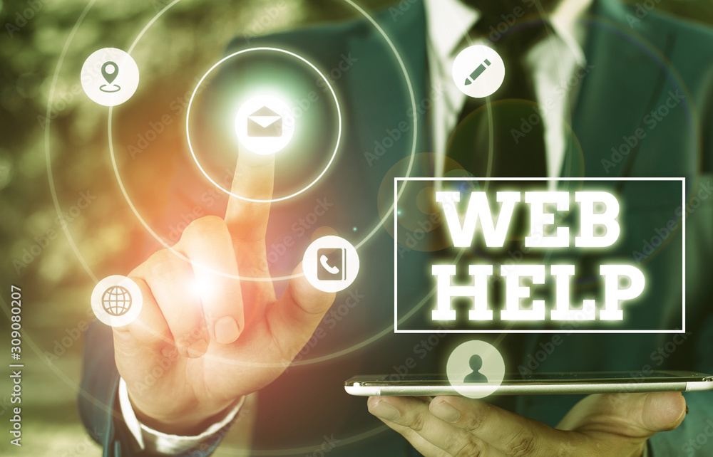 Poster conceptual hand writing showing web help. concept meaning procedural or reference information delive