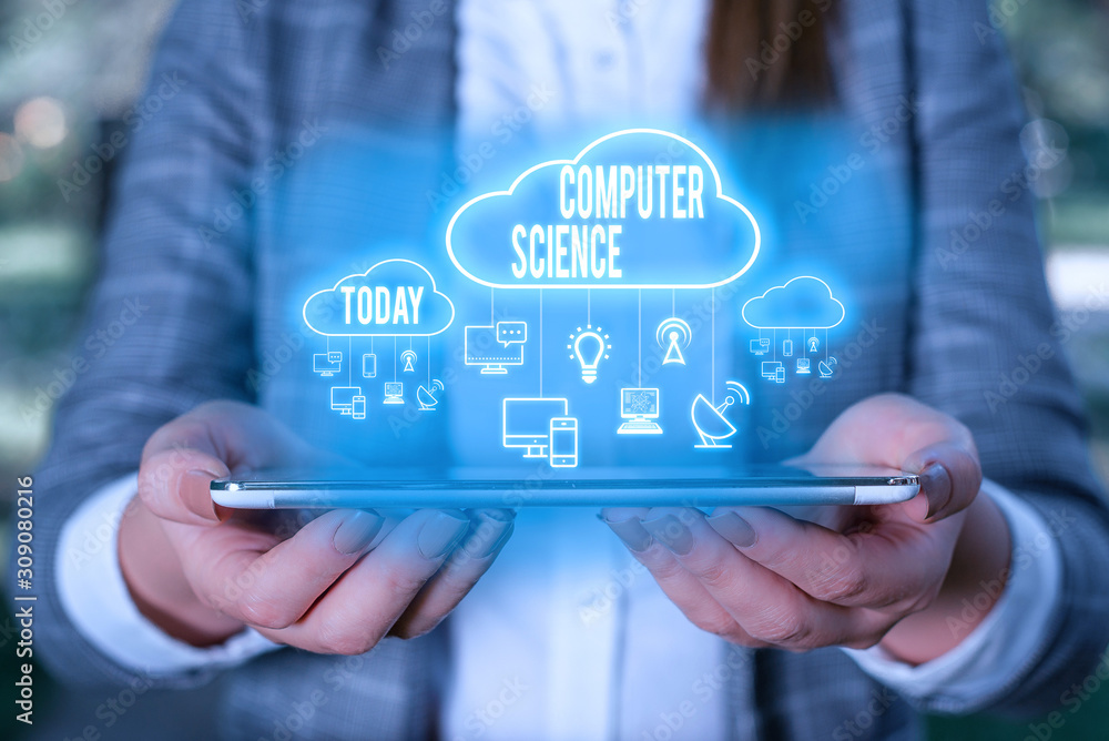 Poster handwriting text writing computer science. conceptual photo study of both computer hardware and soft