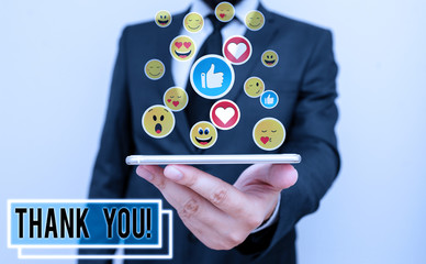 Conceptual hand writing showing Thank You. Concept meaning polite expression used when...