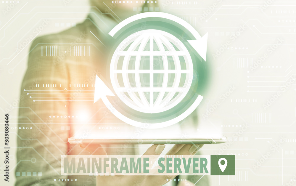 Poster conceptual hand writing showing mainframe server. concept meaning designed for processing large amou
