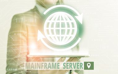 Conceptual hand writing showing Mainframe Server. Concept meaning designed for processing large...