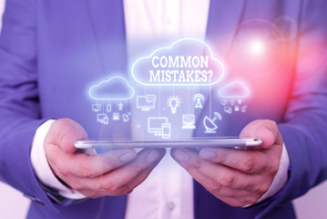 Text sign showing Common Mistakes question. Business photo text repeat act or judgement misguided or wrong