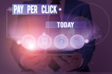 Writing note showing Pay Per Click. Business concept for Internet Advertising Model Search Engine...