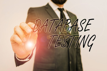Writing note showing Database Testing. Business concept for involves the retrieved values from the...