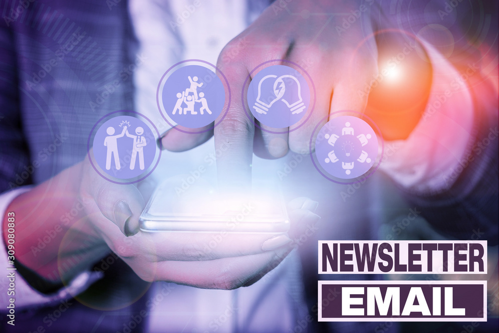 Poster writing note showing newsletter email. business concept for email sent to subscribers informing them