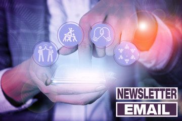 Writing note showing Newsletter Email. Business concept for email sent to subscribers informing them about the news