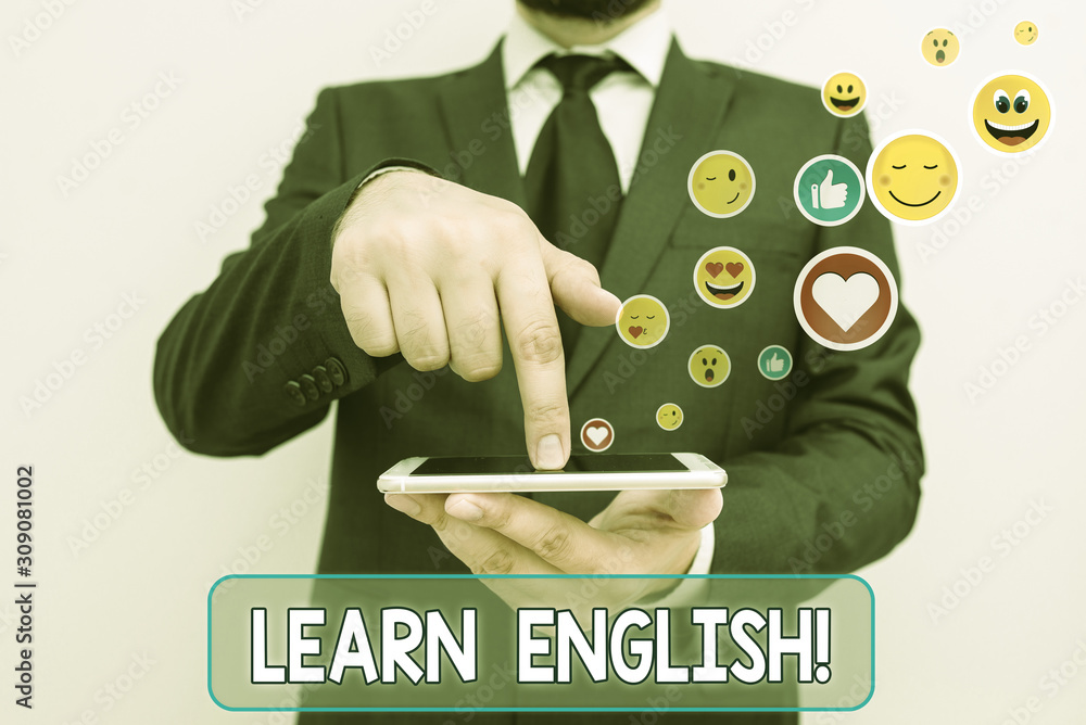 Poster conceptual hand writing showing learn english. concept meaning gain acquire knowledge in new languag