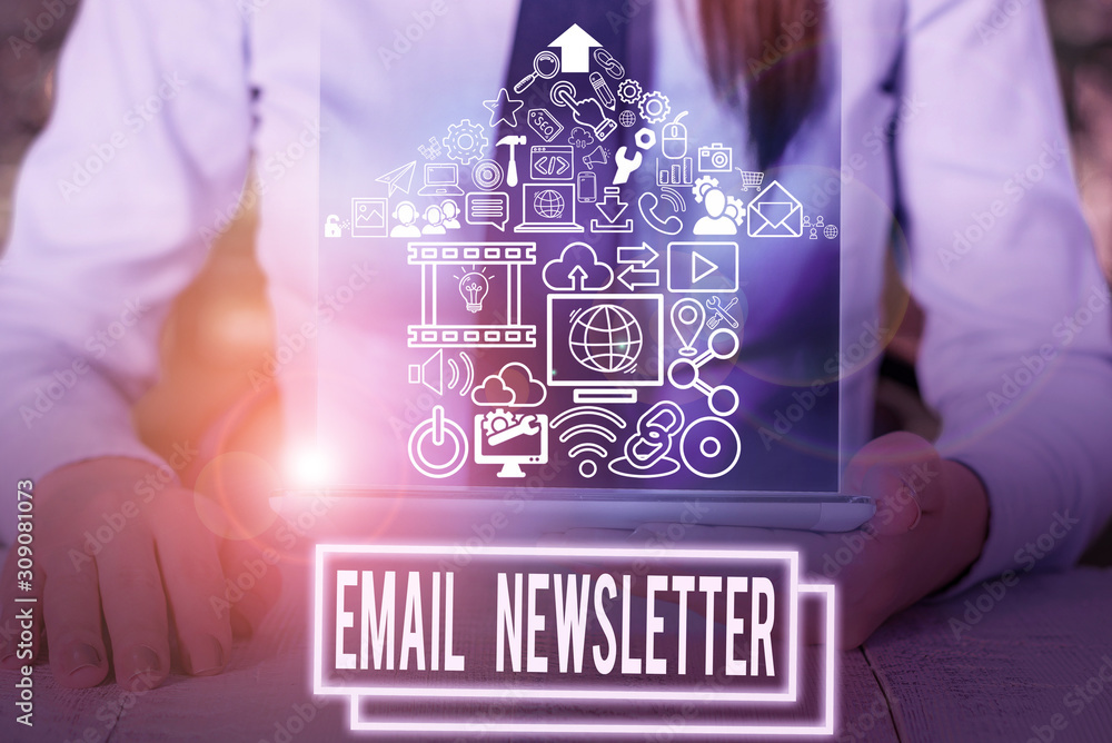Poster writing note showing email newsletter. business concept for email sent out to inform the audience of