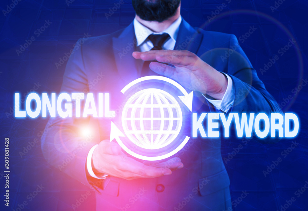 Poster writing note showing longtail keyword. business concept for search phrases that are highly relevant 