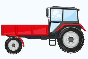 Red tractor on wheel with basket frontal