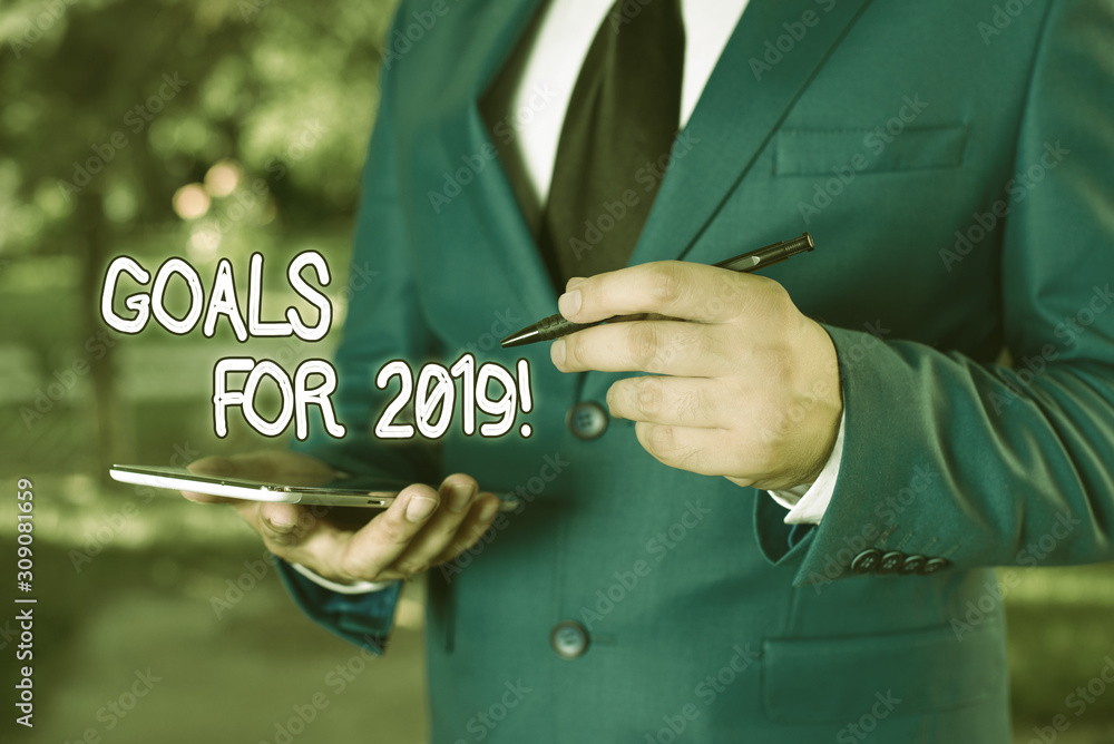 Poster writing note showing goals for 2019. business concept for object of demonstratings ambition or effor