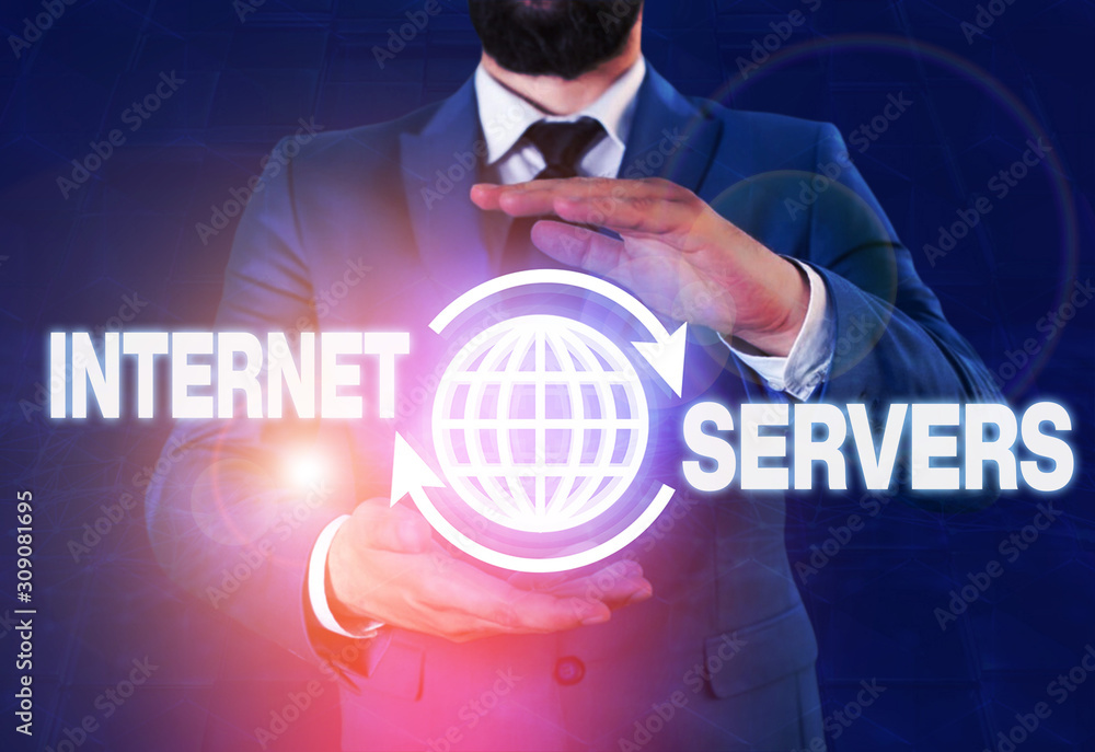 Poster writing note showing internet servers. business concept for delivers the content of the page back to