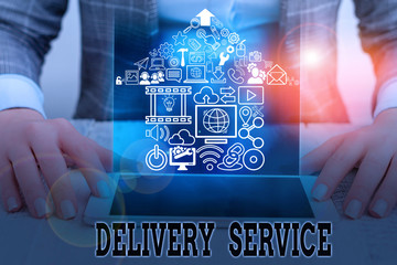 Conceptual hand writing showing Delivery Service. Concept meaning the act of providing a delivery...