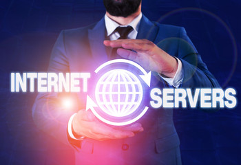 Writing note showing Internet Servers. Business concept for delivers the content of the page back...