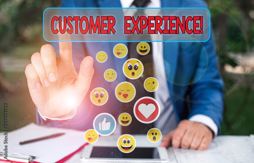 Poster writing note showing customer experience. business concept for product of interaction between organi
