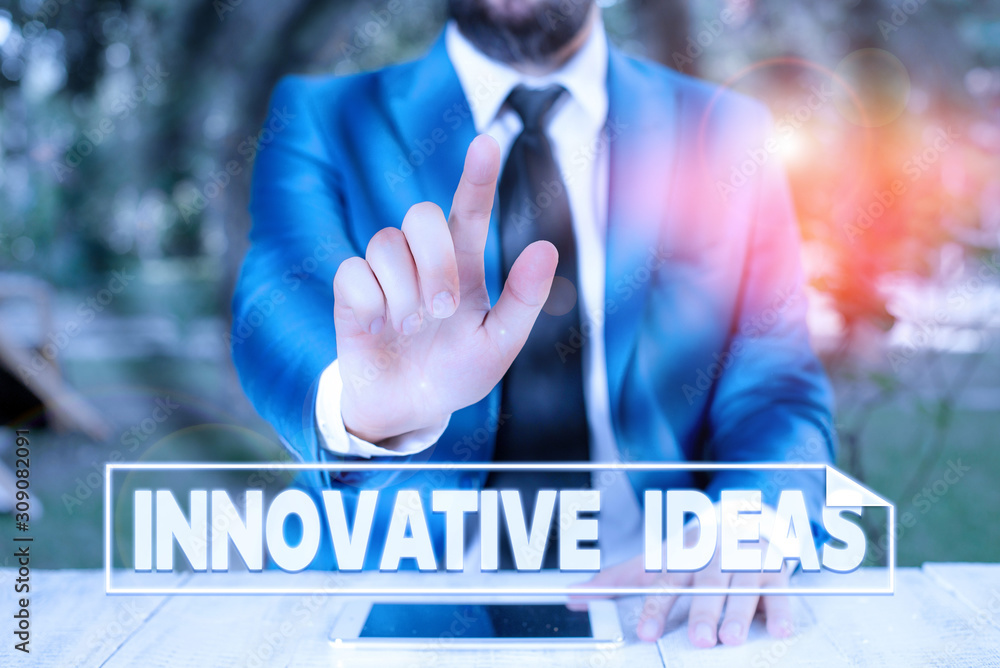Poster writing note showing innovative ideas. business concept for application of better solutions that mee
