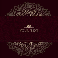 Mandala Luxury Background, ornament template for wedding invitation, book cover, flyer, menu, brochure, postcard, background, wallpaper, decoration, gold and dark red Bordeaux