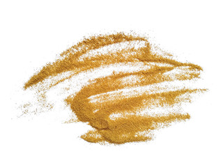 Pile of wood shavings and wood powder isolated on white background. Wood sawdust on white...