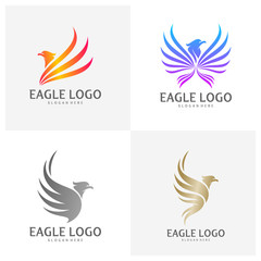 Obraz premium Set of Eagle logo design vector, Phoenix logo concept, Simple Eagle logo template, Icon Symbol, Creative design