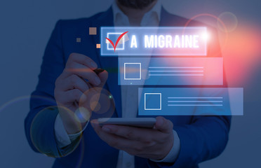 Handwriting text writing A Migraine. Conceptual photo recurrent throbbing headache that affects one...