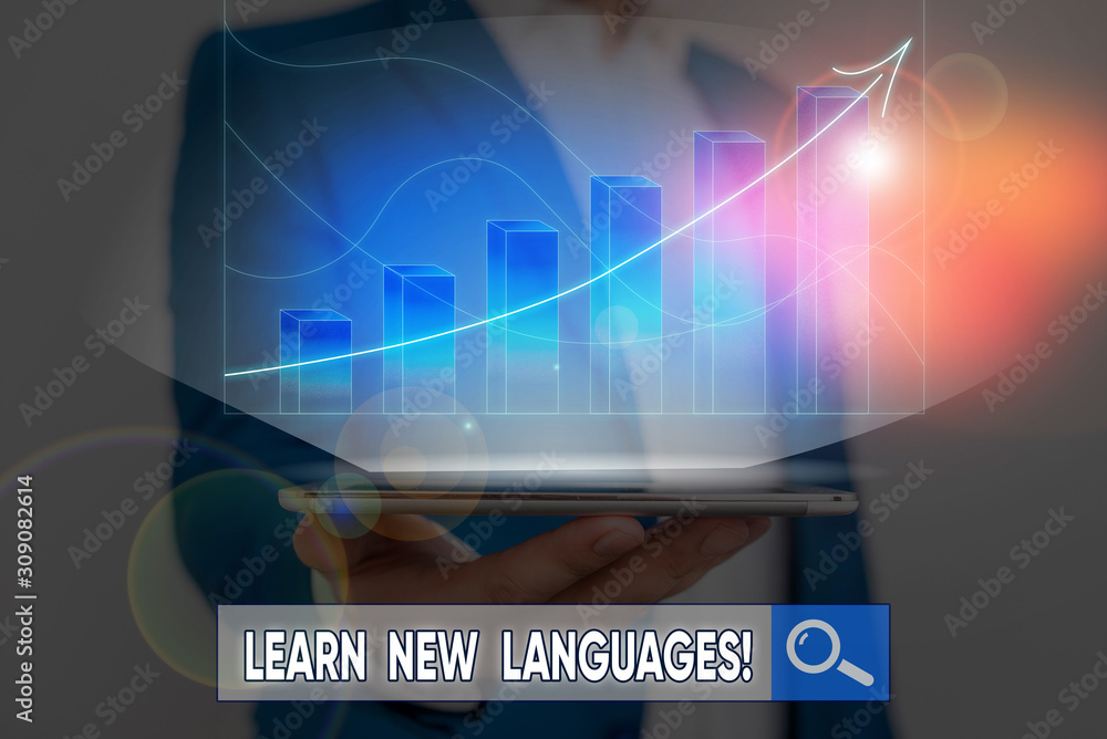 Poster word writing text learn new languages. business photo showcasing developing ability to communicate i