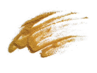 Pile of wood shavings and wood powder isolated on white background. Wood sawdust on white...