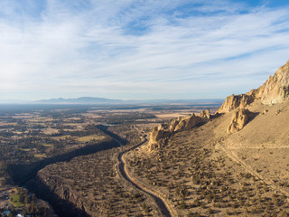 Rocks in a beautiful, beautiful canyon, desert river, Smith Rock State Park, Oregon, top view