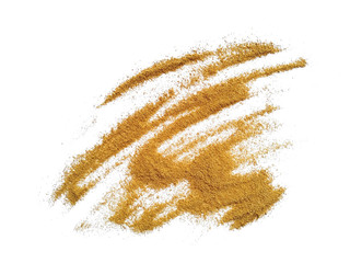 Pile of wood shavings and wood powder isolated on white background. Wood sawdust on white background.