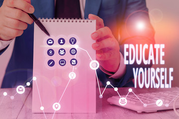Word writing text Educate Yourself. Business photo showcasing To train or prepare oneself in a...