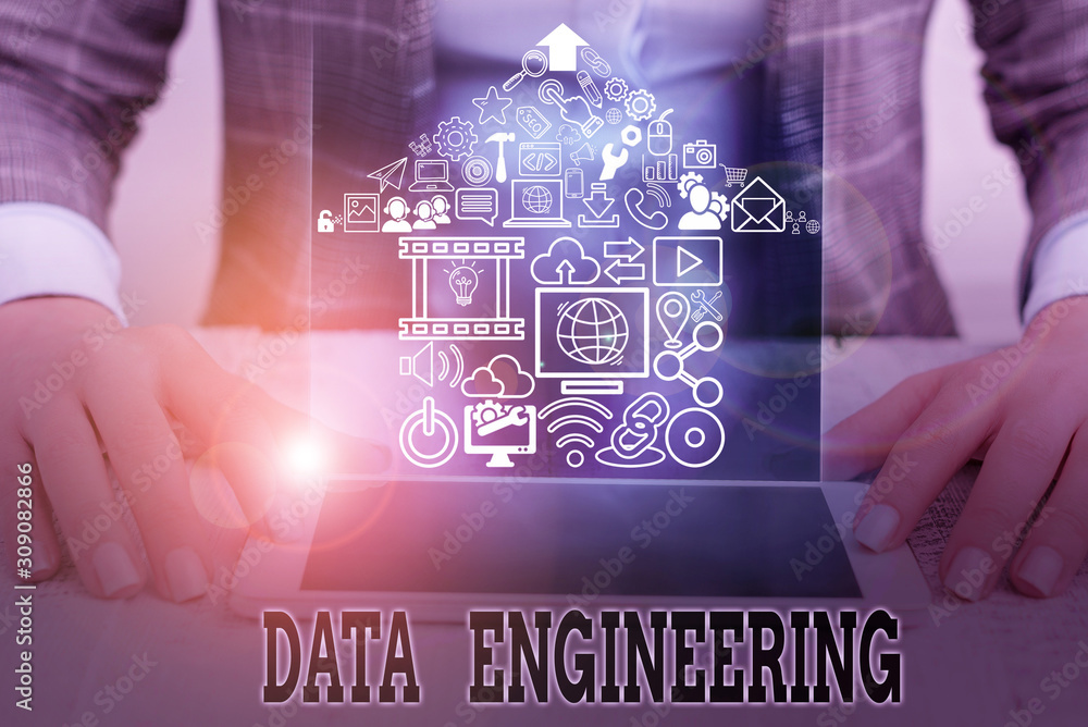 Poster conceptual hand writing showing data engineering. concept meaning data science that focuses on pract