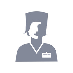 Vector doctor icon. Image of a female doctor, in medical uniform with a badge. Isolated monochrome illustration, avatar nurse