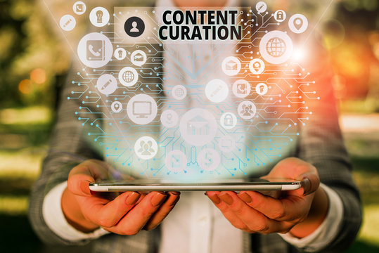 Handwriting text Content Curation. Conceptual photo process of gathering information related to a certain topic