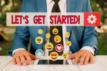 Text sign showing Let S Get Started. Business photo text encouraging someone to begin doing...