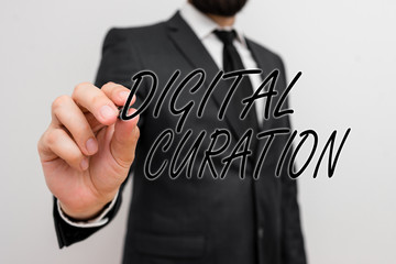 Writing note showing Digital Curation. Business concept for maintenance collection and archiving of...