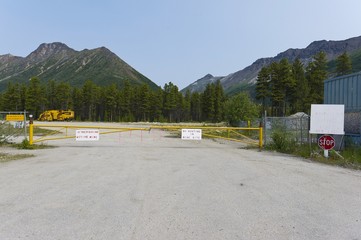 Obraz na płótnie Canvas Blocked entrance to decommissioned asbestos mine in Cassiar, BC, Canada