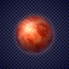 Realistic mars planet isolated on transparent background. Fourth red planet of solar system. Galaxy discovery and exploration. Realistic cosmic vector illustration for school education materials.