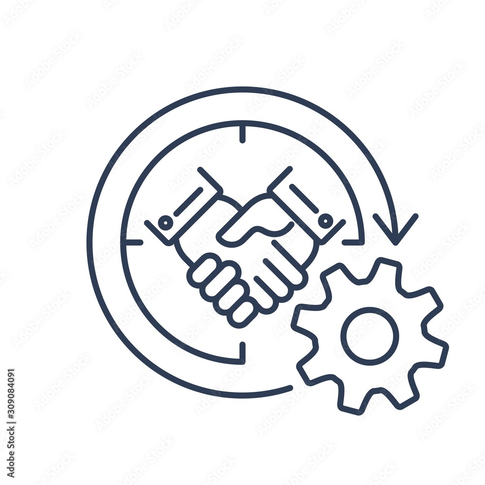 Poster the negotiation process. vector linear icon on a white background.
