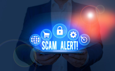 Text sign showing Scam Alert. Business photo showcasing fraudulently obtain money from victim by...