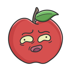 Awkward smiling red apple cartoon apple isolated on white