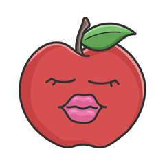 Sexy lips red apple cartoon apple isolated on white