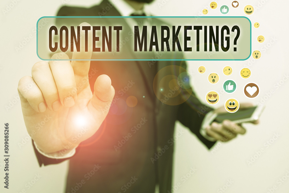 Aufkleber handwriting text content marketing question. conceptual photo involves creation and sharing of onlin