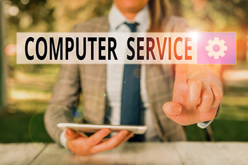 Conceptual hand writing showing Computer Service. Concept meaning computer time or service...